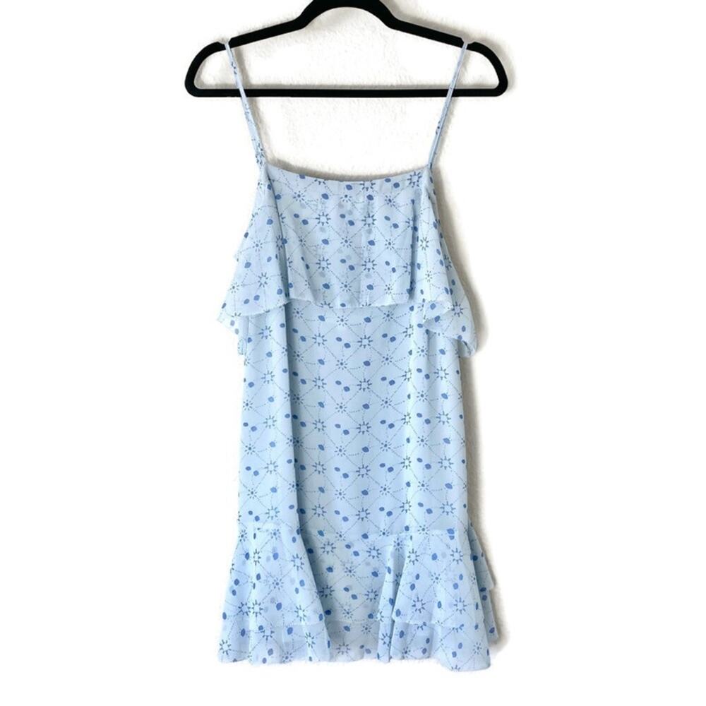 Avec Les Filles Blue Printed Ruffle Back Tie Dress Size XS